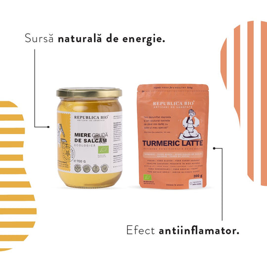 GOLDEN CARE, pachet promotional (Miere salcam + Turmeric Latte), ecologic, 900g